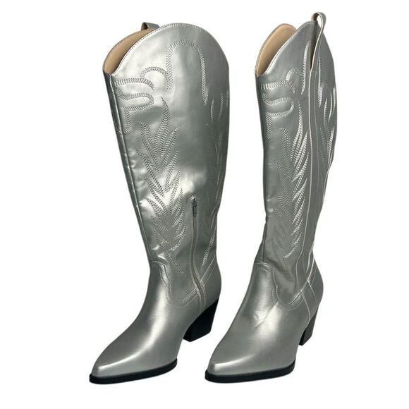 Arula Women's Silver Knee-High Cowboy Boots Size 9 Western Style - Picture 15 of 15
